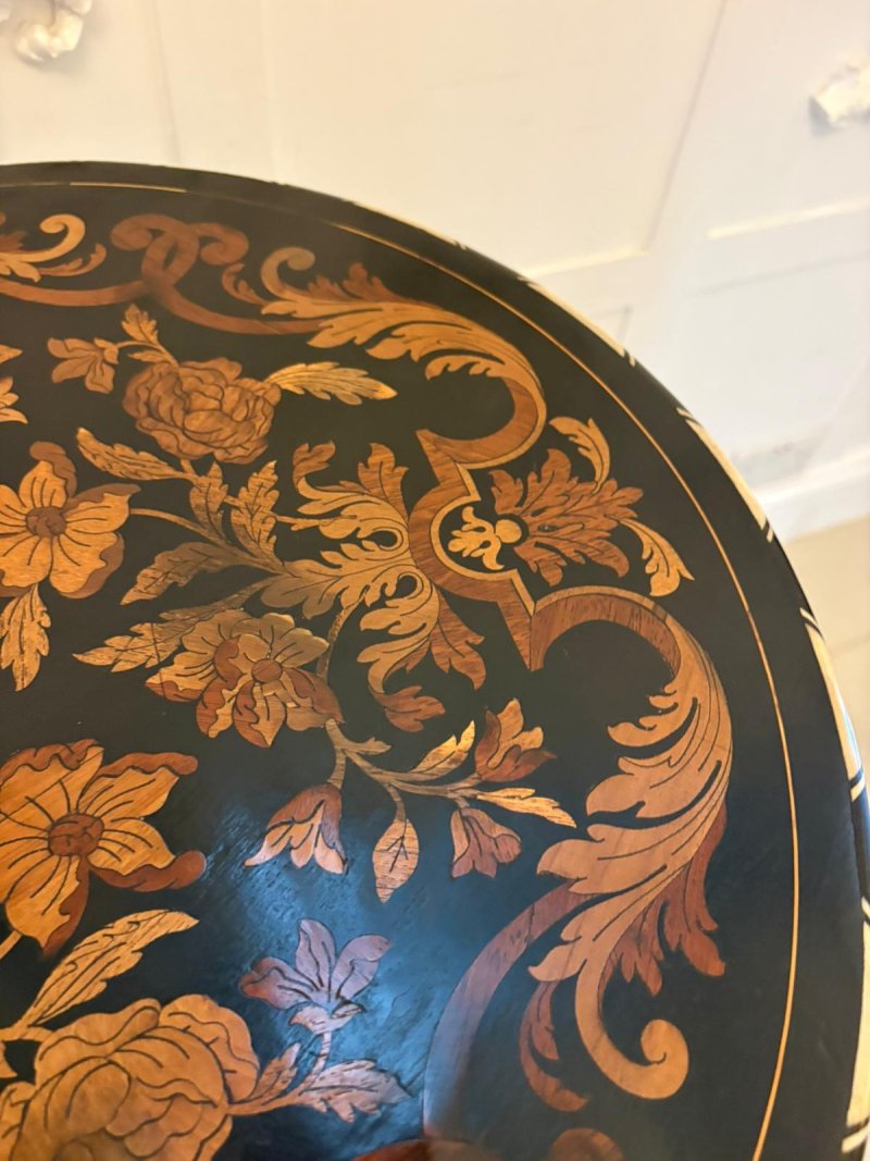 Quality Antique Italian Ebonised and Marquetry Inlaid Pedestal Occasional Centre Table/Plant Stand - Image 9